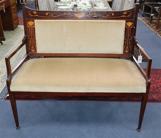 An Edwardian Art Nouveau floral marquetry settee W.117cm